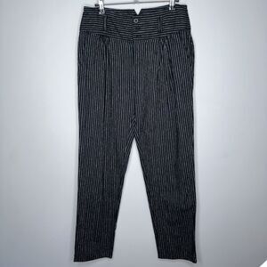 Sundance Women’s Amelia Pinstripe Trouser Pant Linen Blend Pleated Black Size 6